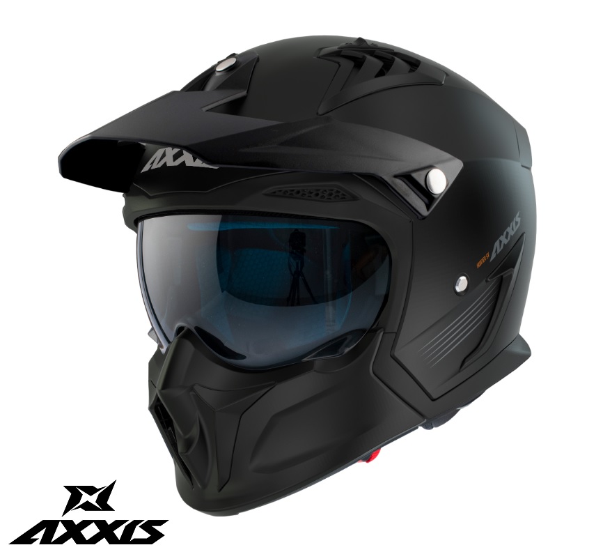 Casca pentru scuter – motocicleta Axxis model Hunter SV solid A1 negru mat (ochelari soare integrati) – masca (protectie) barbie si cozoroc detasabile XL (61/62cm)